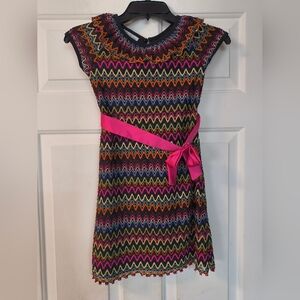 Bonnie Jean Multicolor Zigzag Dress with Pink Sash 8